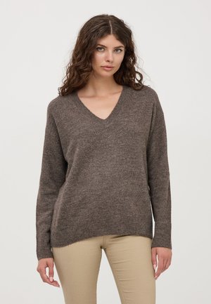 CON SCOLLO A V - Maglione - marrone melange