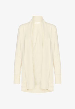 Crèmewitte open cardigan gemaakt van zachte gebreide stof, met een relaxte pasvorm, lange mouwen en geribde manchetten en zoom.