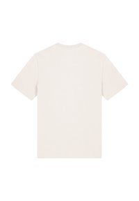 Kurzarm-T-Shirt in hellem Creme, aus weichem Stoff gefertigt, mit klassischem Rundhalsausschnitt und geradem Saum, ohne sichtbare Grafiken oder Details.