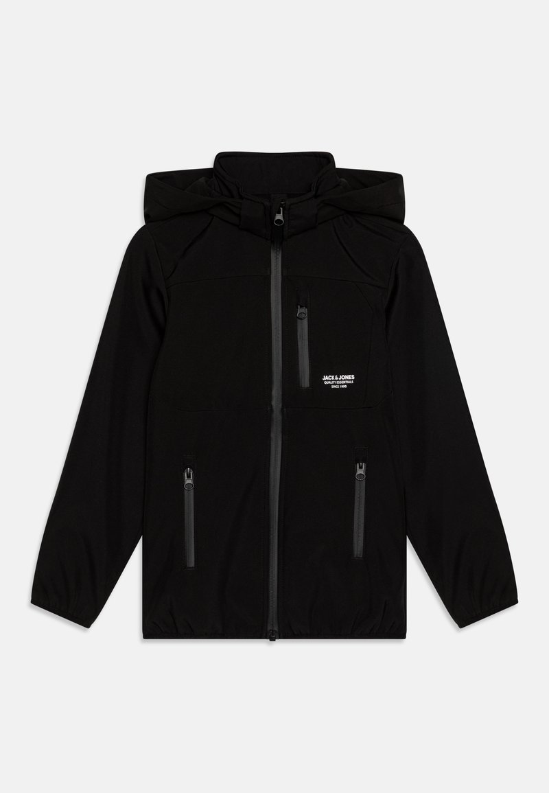 Veste noire en matériau doux et léger. Elle possède une capuche, un zip à l'avant et deux poches latérales zippées. Logo sur la poitrine.