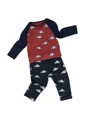 Ensemble pour tout-petit à manches longues rouge et marine avec motif de voiture de police et "bip" sur le haut et le pantalon.