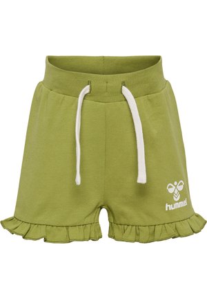 Groene katoenen shorts met een gerimpelde zoom, witte koordsluiting en logo-detail. Heeft een relaxte pasvorm en een zachte textuur.