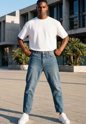 Urban Classics CROPPED TAPERED  - Džínsy tapered fit - middeepblue