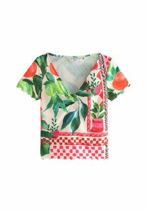 SHORT SLEEVE V-NECK TEXTURED - Palaidinė - green print