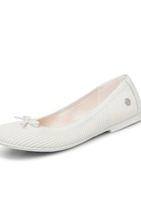 Ballerine bianche realizzate in tessuto testurizzato con un design a righe. Presentano un piccolo fiocco decorativo e una punta arrotondata. Suola piatta per il massimo comfort.