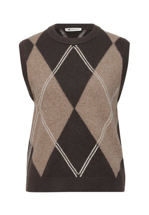 Street One, ROUND NECK SLEEVELESS SWEATER WITH AN ARGYLE PATTERN - Pullover - sanded amber mel