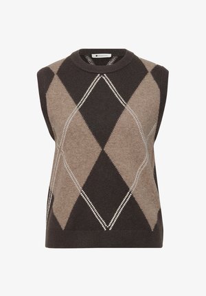 Street One, ROUND NECK SLEEVELESS SWEATER WITH AN ARGYLE PATTERN - Pullover - sanded amber mel