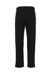 Zwarte sportbroek van zacht stof, met een elastische tailleband, rechte pijpen en zonder zichtbare zakken.