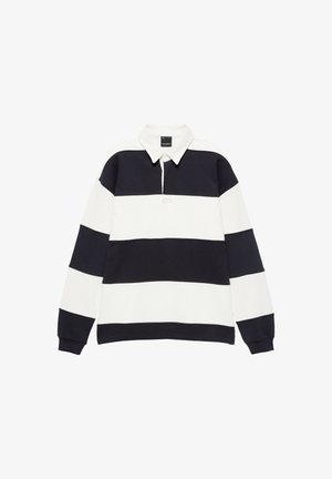 PULL&BEAR, LONG SLEEVE STRIPED POLO SHIRT - Polo - white