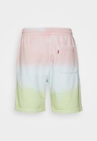 Shorts en coton avec un dégradé de rose à vert clair. Taille élastique, poche arrière et détails de couture sur l'ourlet.