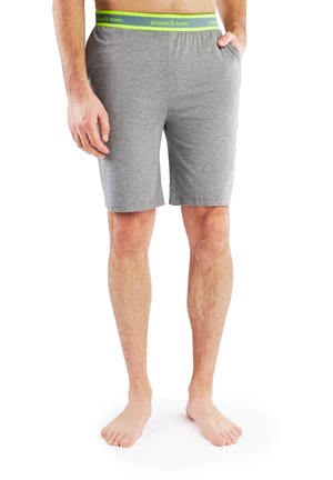 Grijze katoenen shorts met een groene, merk-elastische tailleband en zijzakken, met een zachte textuur en een ontspannen pasvorm.