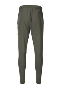 Olijfgroene sportleggings met een elastische tailleband, met een glad bovenstuk en een gestructureerd onderstuk voor betere grip.