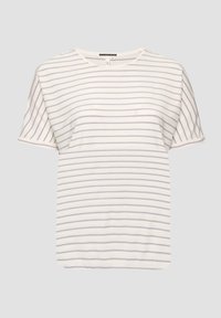 Kurzarm-T-Shirt in Weiß mit helllila horizontalen Streifen, mit Rundhalsausschnitt und lockerer Passform. Aus weichem Baumwollmaterial.