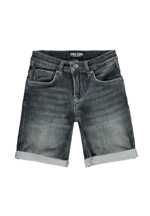 Denim shorts in donkergrijs met een vervaagde was. Afgewerkt met opgerolde manchetten en vijf zakken. Merkenlabel zichtbaar op de tailleband.