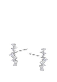 Srebrne kolczyki z pięcioma okrągłymi, przezroczystymi kamieniami szlachetnymi w przesuniętym układzie. Posiadają elegancki design z zatyczką zapewniającą pewne noszenie.