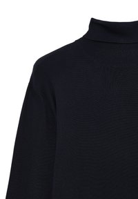 Dunkelblaues Rollkragenpullover mit strukturiertem Strickmuster und lockerer Passform. Verfügt über einen hohen Kragen und weite Ärmel für Komfort und Wärme.