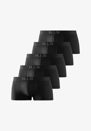 Boxer shorts neri in cotone, in confezione da cinque, con una morbida vita in evidenza con il logo "H.I.S", texture liscia e design aderente.