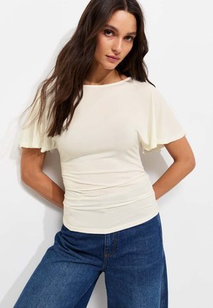 New Look, BATWING SLEEVE CORSET TOP - Print T-shirt - cream