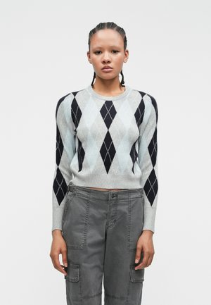 ONLIBI CHECK O NECK - Pullover - light grey melange/night sky/cashmere blue melange/babys