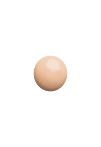 Boule ronde, lisse, de couleur beige clair avec une finition brillante et une légère indentation sur le dessus, fabriquée en matériau synthétique.