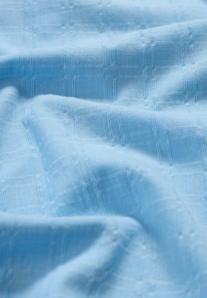 Light blue woven fabric with a textured grid pattern, soft drape, and subtle sheen. Smooth texture and lightweight composition.