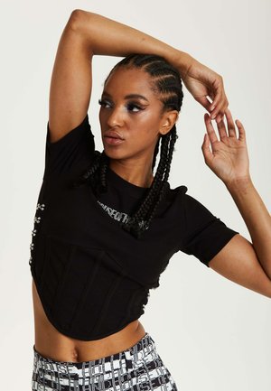 House of Holland CORSET CROP - Print T-shirt - black