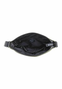 Borsa verde con chiusura a zip, fodera interna nera e più scomparti per l'organizzazione. Presenta hardware resistente e tracolla regolabile.