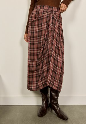 BHOEM, DRAPED PLAID MIDI SKIRT - Wrap skirt - pink grey
