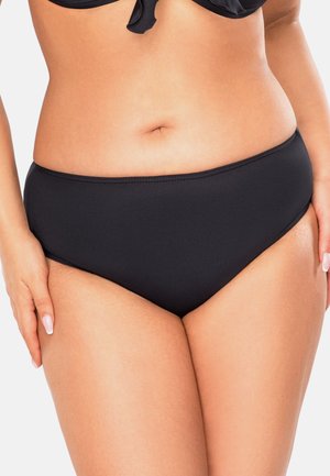 Fekete bikini alsó, magas derekú kialakítással. Simma, rugalmas anyagból készült, egyszínű és egyszerű kidolgozással.