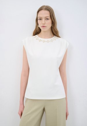 PEARL DETAILED  - Basic T-shirt - beige