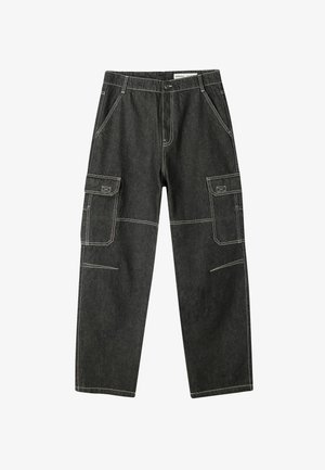 Bershka BAGGY CARGO - Loose fit -farkut - black