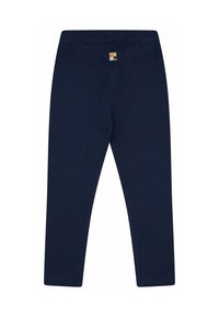Leggings blu navy in cotone elasticizzato, con una piccola patch logo multicolore sulla vita. Texture liscia, vestibilità slim.