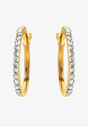 Zlatni naprstci s redom prozirnih kristala s jedne strane, s glatkim zaobljenim rubovima i sigurnim zatvaranjem.