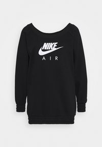Svart sweatshirt i mjukt material, med en överdimensionerad design, bred halsringning och elastiska muddar, med vitt Nike Air-logga på framsidan.