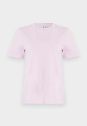 Ljusrosa bomullst-shirt med rund hals, korta ärmar och rak passform. Har en mjuk textur och enkel design utan mönster.