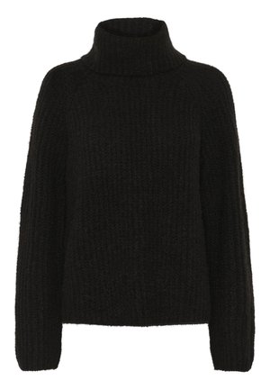 Maglione a collo alto nero in una morbida trama a costine. Presenta una vestibilità rilassata con maniche lunghe e un collo alto per scaldarsi.
