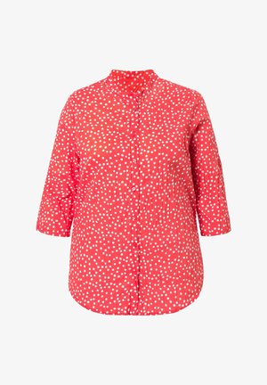 Ulla Popken, BLUSE, CRASH-OPTIK, PUNKTE, STEHKRAGEN, 3/4-ARM - Skjortebluser - coral