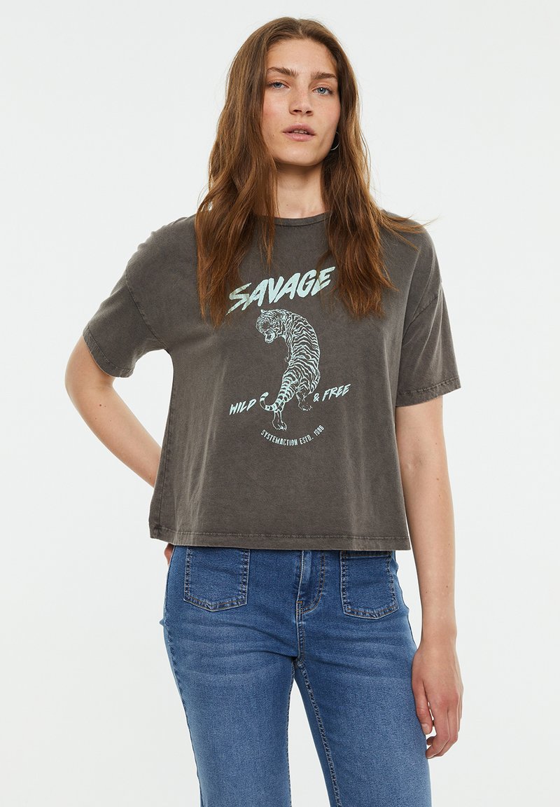 System Action Print T-shirt - marrón oscuro