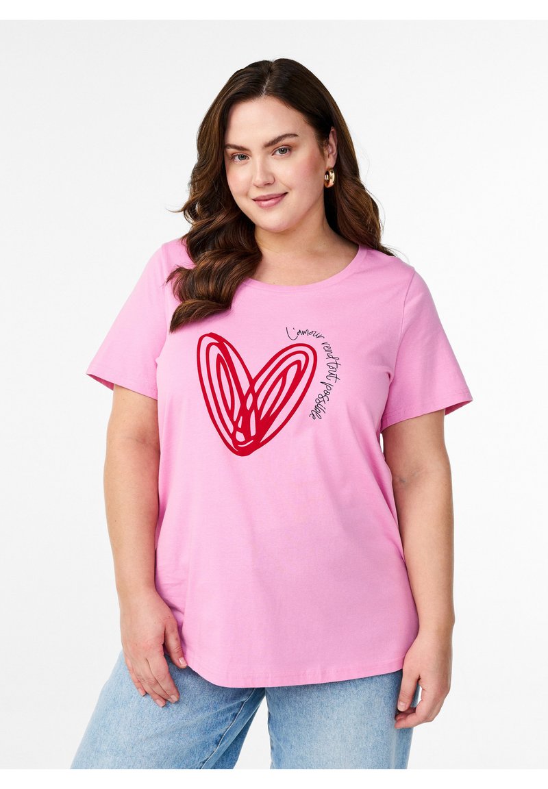 Zizzi MIT MOTIV - T-shirt med print - begonia pw heart