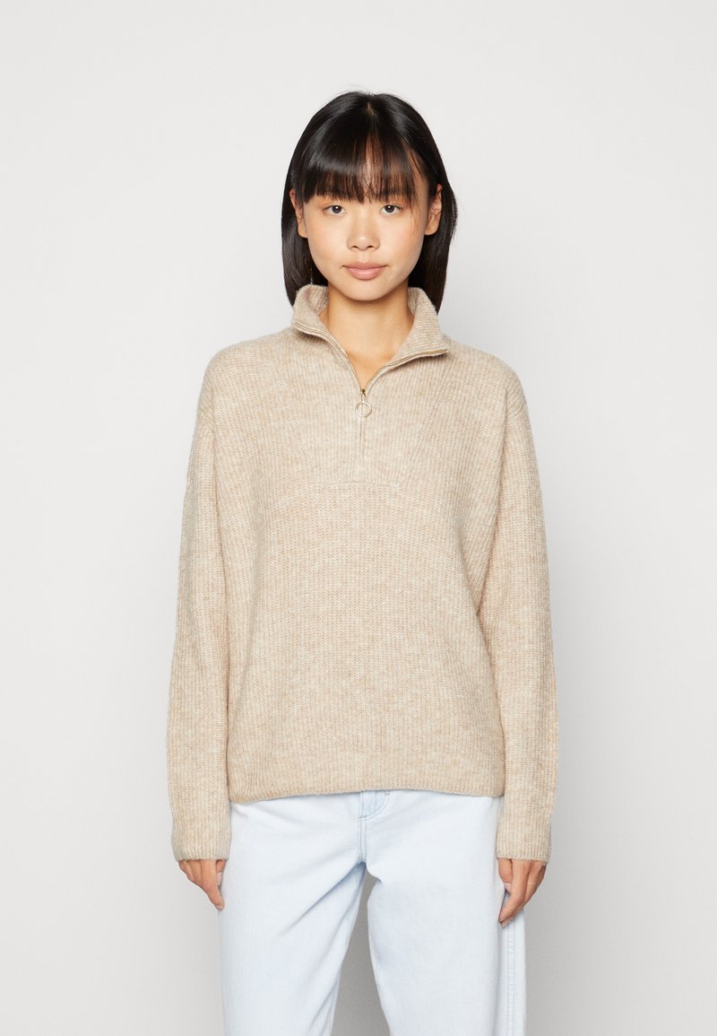 Vero Moda VMPLAZA ZIPPER BLOUS - Jumper - beige