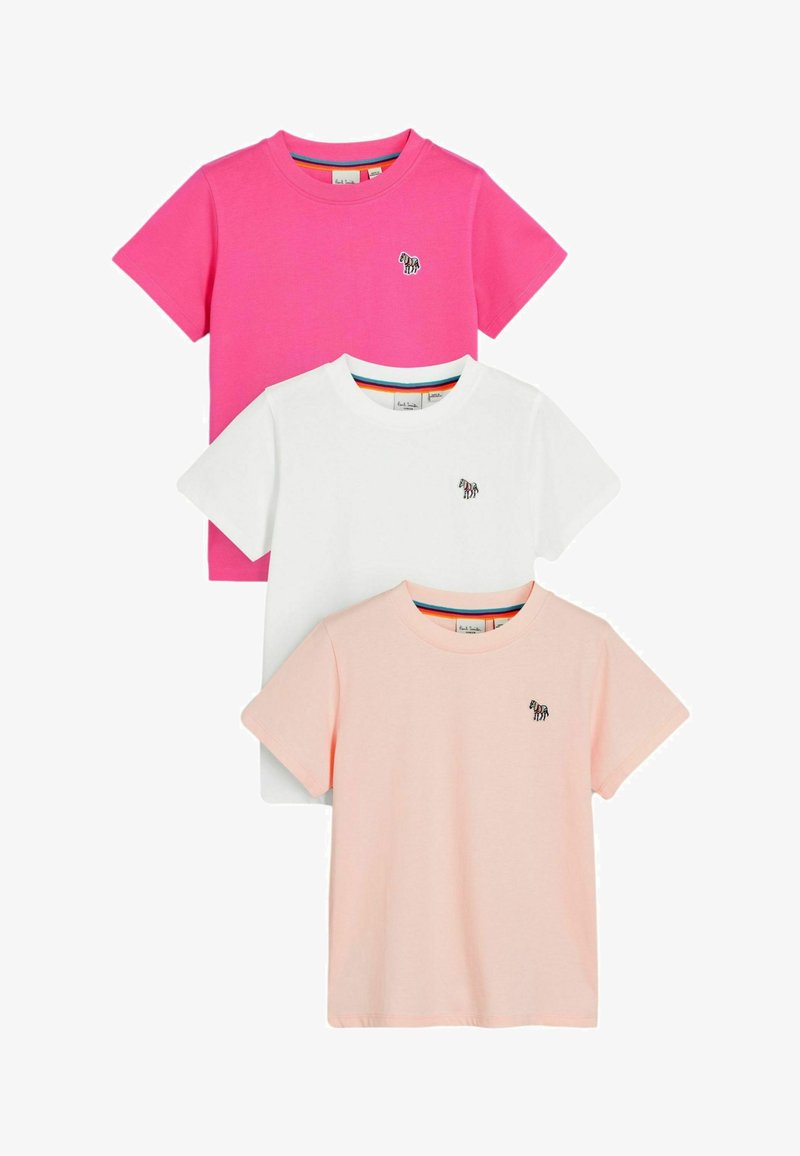 Három pamut póló rózsaszín, fehér és világos rózsaszín színben, rövid ujjú, bal mellen egy kis zebra logóval.