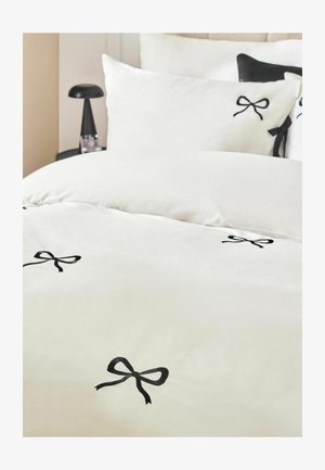 Next, BOW EMBROIDERED DUVET COVER AND PILLOWCASE SET - Linge de lit - white black