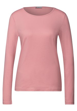 Long-sleeve shirt in soft pink fabric. Features a rounded neckline and a smooth texture, with a simple, classic silhouette.