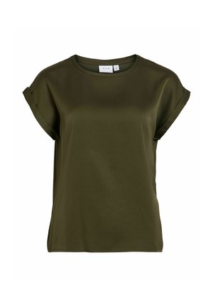 VILA, VIELLETTE S/S SATIN TOP - NOOS - Lihtne T-särk - forest night