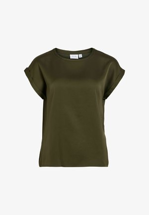 VILA, VIELLETTE S/S SATIN TOP - NOOS - T-Shirt basic - forest night