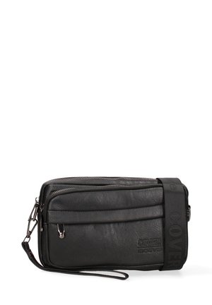 Borsa a tracolla rettangolare nera con più scomparti con cerniera e tracolla regolabile con la scritta "COVERI".