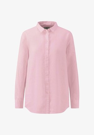 Vaaleanpunainen pitkähihainen paita, joka on valmistettu pellavasta. Ominaisuuksiin kuuluvat klassinen kaulus ja napitettavat etuosat, joissa on hieman kaareva helma.