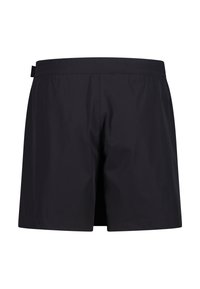 Svarta simshorts med elastisk midja. Tillverkade av mjukt, lätt material och har en enkel design utan synliga logotyper eller mönster.