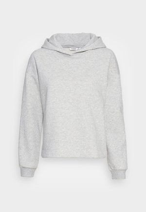 Lys grå hoodie lavet af blødt stof. Har en hætte med snøre, lange ærmer og ribbede manchetter. Simpelt design med en afslappet pasform.