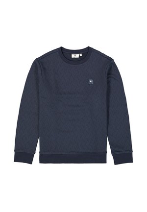 Marine sweatshirts met een gestructureerd chevronpatroon, ronde halslijn, lange mouwen en geribbelde manchetten en zoom. Klein logo-embleem op de voorkant.